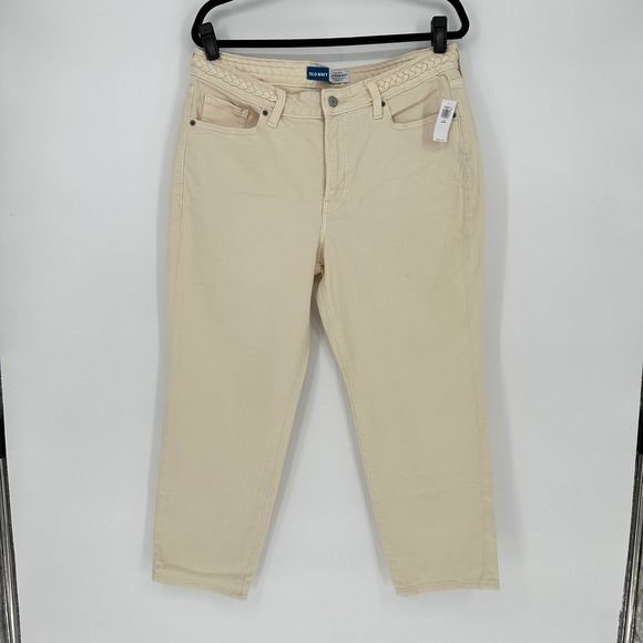 Old Navy Denim - NEW Old Navy High Rise OG Straight Braided Weave Ankle Cream Denim Jeans 14 Pt